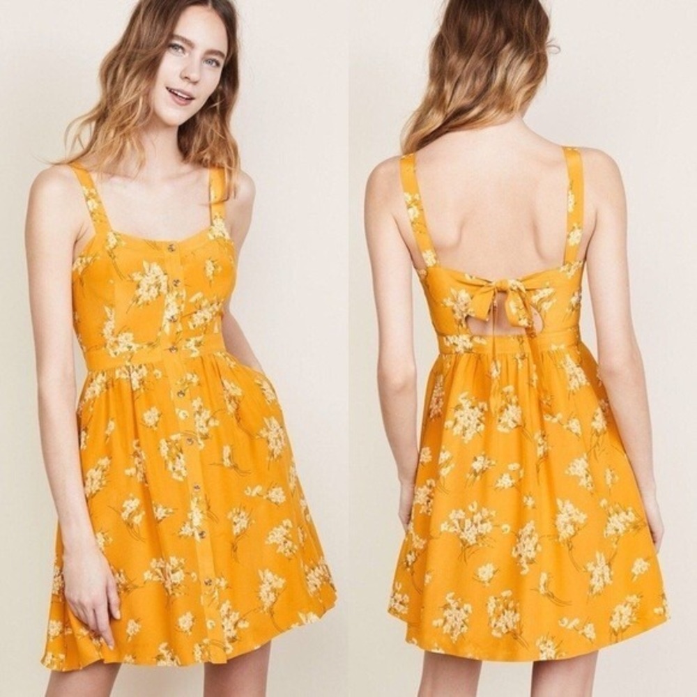 MADEWELL Women Silk Mini Button Front Sleeveless Dress Sz‎ 8 Yellow Floral 44-12